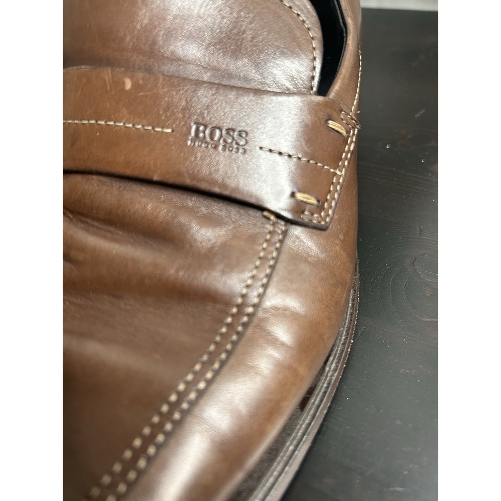 Hugo Boss Mens Brown Leather Slip On Loafers Dress Shoes Size 8.5 - Picture 5 of 7
